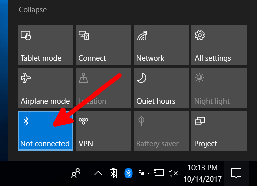 Button is highlighted when Bluetooth is enabled