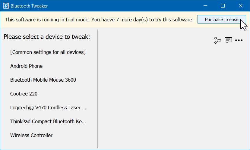 Screenshot of Bluetooth Tweaker window